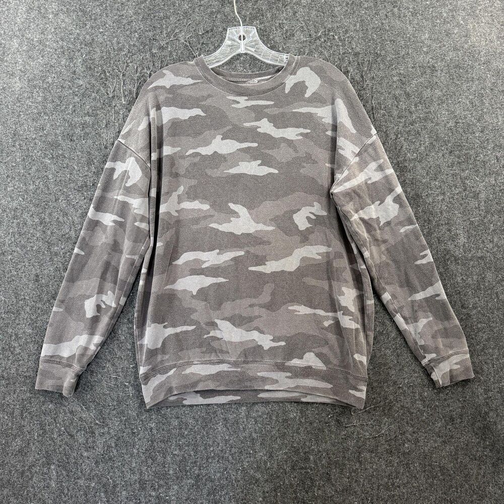 Athleta Sweatshirt Women's Medium Gray Camo Crew Neck Knit Pullover Relaxed Fit